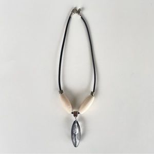 Contemporary Statement Leather Wood Metal Acrylic Necklace